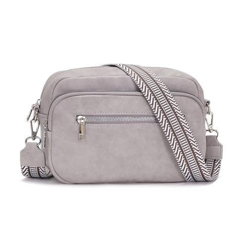 RQJZ 26x18cm Damen Umhängetasche Klein mit Breitem Gurt Stylish Crossbody bag Vegan Leder Verstellbare Schultertasche Hobo Handtasche für Alltag & Reisen Hellgrau von RQJZ