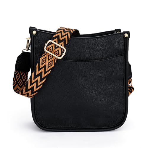 RQJZ kleine handtasche damen umhängetasche damen mittelgroß crossbody bag damen klein PU leder damenhandtasche tasche damen mit breitem gurt Schwarz von RQJZ