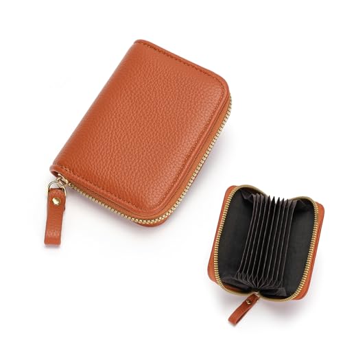 RQJZ kartenetui mit münzfach Damen kreditkartenetui RFID Schutz kartenhalter Card Holder PU Leder Kleiner geldbörse Damen Mini mit 9karten Braun von RQJZ