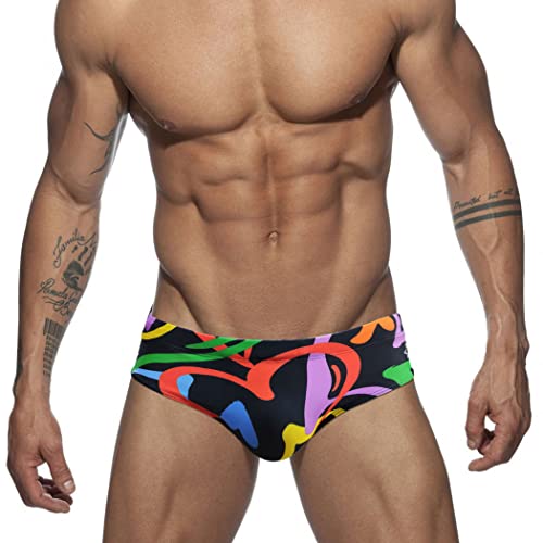 RQPYQF Badehose Herren Eng Kurz Badeshorts mit Tunnelzug Schwimmhose Klassischer Badeslip Sommer Kurze Badehose Slip Bikini Bottom YK03 (Schwarz, L) von RQPYQF