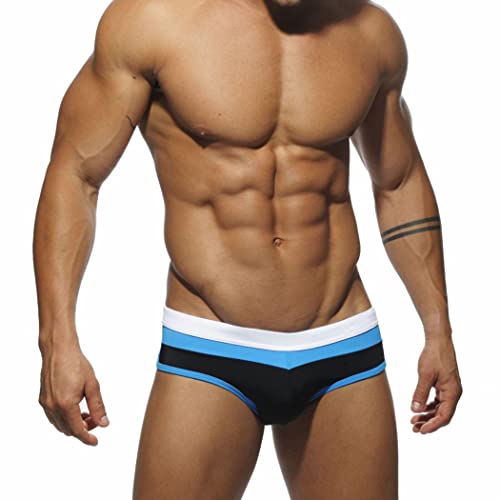 RQPYQF Badehose Herren Eng Kurz Badeshorts mit Tunnelzug Schwimmhose Klassischer Badeslip Sommer Kurze Badehose Slip Bikini Bottom YK09 (Schwarz, L) von RQPYQF