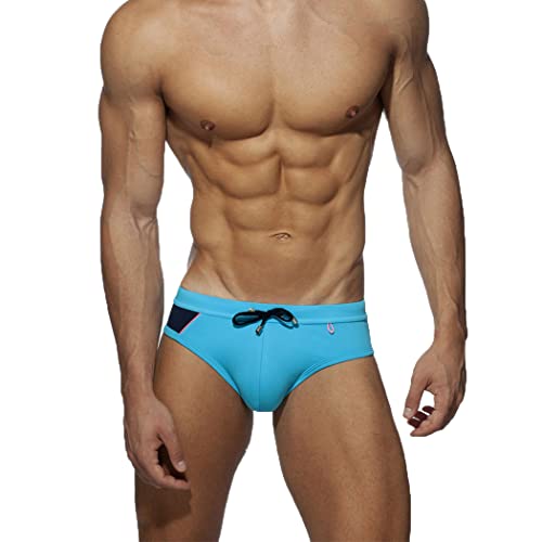 RQPYQF Badehose Herren Eng Kurz Badeshorts mit Tunnelzug Schwimmhose Klassischer Badeslip Sommer Kurze Badehose Slip Bikini Bottom YK16 (Hellblau, XXL) von RQPYQF