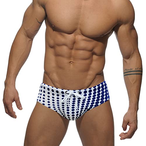 RQPYQF Badehose Herren Eng Kurz Badeshorts mit Tunnelzug Schwimmhose Klassischer Badeslip Sommer Kurze Badehose Slip Bikini Bottom YK33 (Blau, M) von RQPYQF