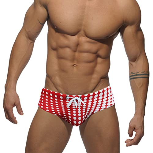 RQPYQF Badehose Herren Eng Kurz Badeshorts mit Tunnelzug Schwimmhose Klassischer Badeslip Sommer Kurze Badehose Slip Bikini Bottom YK33 (Rot, XL) von RQPYQF