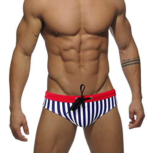 RQPYQF Badehose Herren Eng Kurz Badeslip Badeshorts mit Tunnelzug Klassisch Badeslip Sommer Kurze Badehose Slip Bikini Bottom YK35 (Marine, L) von RQPYQF