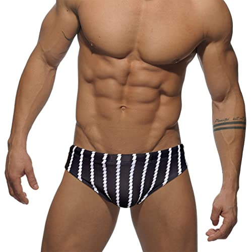 RQPYQF Badehose Herren Eng Kurz Badeslip Badeshorts mit Tunnelzug Klassisch Badeslip Sommer Kurze Badehose Slip Bikini Bottom YK36 (Schwarz#2, L) von RQPYQF