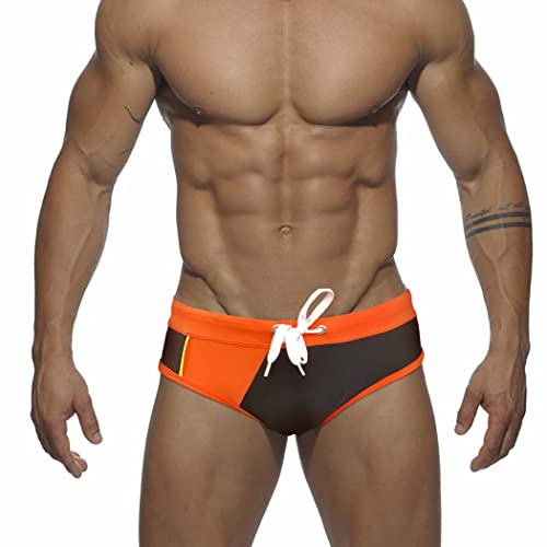 RQPYQF Badehose Herren Eng Kurz Badeslip Badeshorts mit Tunnelzug Klassisch Badeslip Sommer Kurze Badehose Slip Bikini Bottom YK41 (Orange, L) von RQPYQF