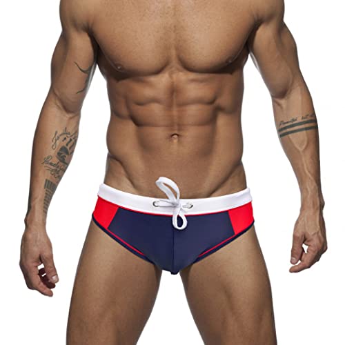 RQPYQF Badehose Herren Eng Kurz Badeslip Badeshorts mit Tunnelzug Klassisch Badeslip Sommer Kurze Badehose Slip Bikini Bottom YK42 (Marine#2, XXL) von RQPYQF