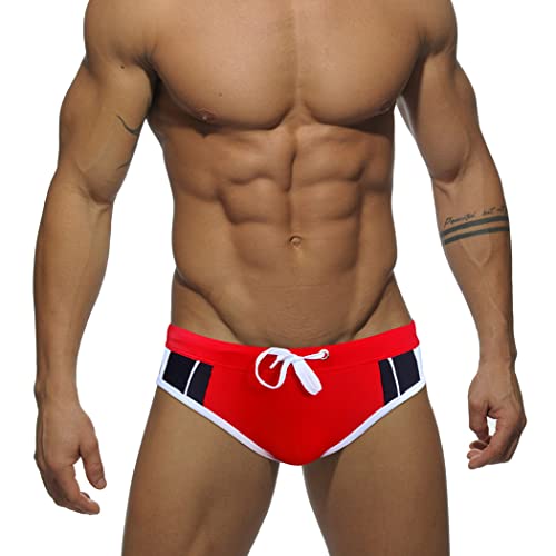 RQPYQF Badehose Herren Eng Kurz Badeslip Badeshorts mit Tunnelzug Klassisch Badeslip Sommer Kurze Badehose Slip Bikini Bottom YK43 (Rot#2, L) von RQPYQF