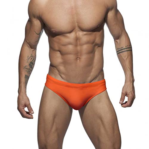 RQPYQF Badehose Herren Eng Kurz Badeslip Badeshorts mit Tunnelzug Klassisch Badeslip Sommer Kurze Badehose Slip Bikini Bottom YK57 (Orange, M) von RQPYQF