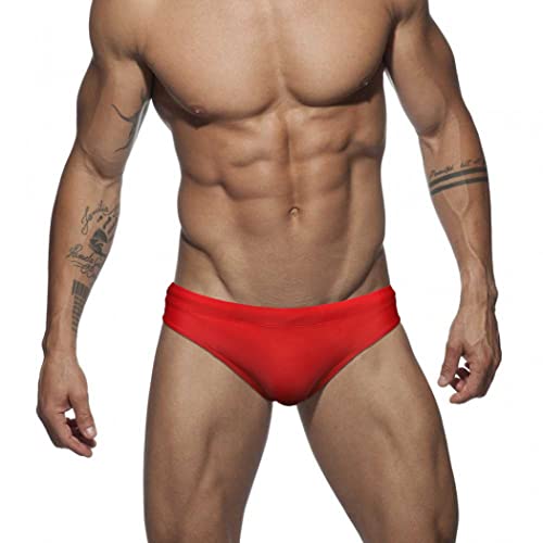 RQPYQF Badehose Herren Eng Kurz Badeslip Badeshorts mit Tunnelzug Klassisch Badeslip Sommer Kurze Badehose Slip Bikini Bottom YK57 (Rot, XL) von RQPYQF