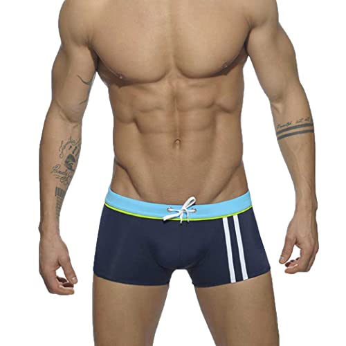 RQPYQF Badehose Herren Kurz Badeslip Eng Klassisch Badeshorts mit Tunnelzug Badehose Badeslip Sommer Kurze Badehose Slip Bikini Bottom YK15 (Dunkelblau#2, M) von RQPYQF