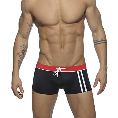 RQPYQF Badehose Herren Kurz Badeslip Eng Klassisch Badeshorts mit Tunnelzug Badehose Badeslip Sommer Kurze Badehose Slip Bikini Bottom YK15 (Schwarz#2, M) von RQPYQF