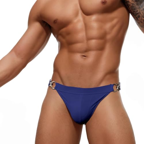 RQPYQF Badeslip Herren, Badehose Herren Kurz Eng Badehose Slip Sommer Badehose Kurz mit Schnalle aus Metall Größe M-2XL YK2414 (Marine, XL) von RQPYQF