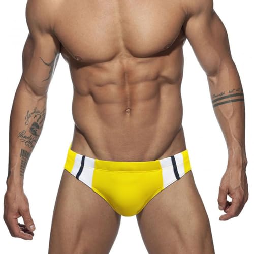RQPYQF Badeslip Herren, Badehose Herren Kurz Eng Badehose Slip Sommer Badehose Kurz mit Tunnelzug Größe M-2XL YK2406 (Gelb, XXL) von RQPYQF