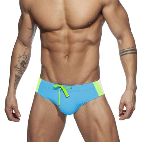 RQPYQF Badeslip Herren, Badehose Herren Kurz Eng Badehose Slip Sommer Badehose Kurz mit Tunnelzug Größe M-2XL YK2409 (HellBlau, L) von RQPYQF