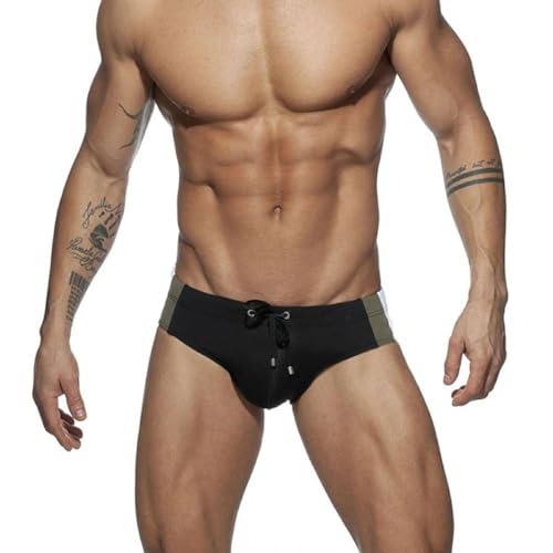 RQPYQF Badeslip Herren, Badehose Herren Kurz Eng Badehose Slip Sommer Badehose Kurz mit Tunnelzug Größe M-2XL YK2409 (Schwarz, XL) von RQPYQF