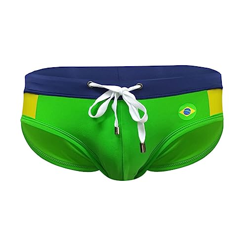 RQPYQF Badeslip Herren, Badehose Herren Kurz Eng Badeslip Sommer Badehose Kurz Slip mit Tunnelzug YK69 Größe M-2XL (Grün, XXL) von RQPYQF