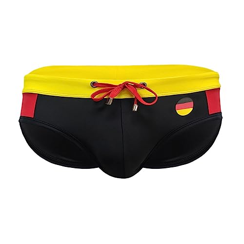 RQPYQF Badeslip Herren, Badehose Herren Kurz Eng Badeslip Sommer Badehose Kurz Slip mit Tunnelzug YK69 Größe M-2XL (Schwarz, XL) von RQPYQF