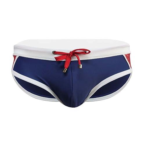 RQPYQF Badeslip Herren, Badehose Herren Kurz Eng Badeslip Sommer Badehose Kurz Slip mit Tunnelzug YK85 Größe M-2XL (Dunkelblau, M) von RQPYQF