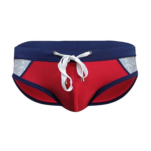 RQPYQF Badeslip Herren, Badehose Herren Kurz Eng Badeslip Sommer Badehose Kurz Slip mit Tunnelzug YK85 Größe M-2XL (Rot, L) von RQPYQF