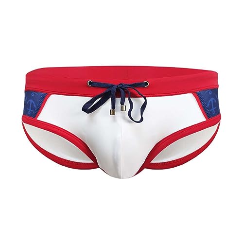 RQPYQF Badeslip Herren, Badehose Herren Kurz Eng Badeslip Sommer Badehose Kurz Slip mit Tunnelzug YK85 Größe M-2XL (Weiß, XL) von RQPYQF