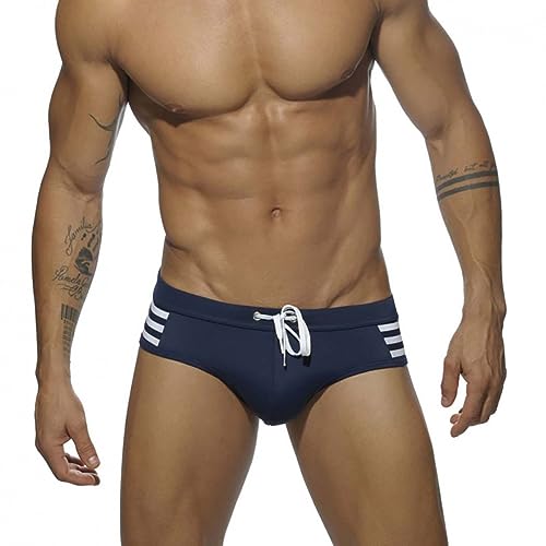 RQPYQF Badeslip Herren, Badehose Herren Kurz Eng Badeslip Sommer Badehose Kurz Slip mit Tunnelzug YK93 Größe M-2XL (Marineblau, L) von RQPYQF