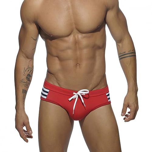RQPYQF Badeslip Herren, Badehose Herren Kurz Eng Badeslip Sommer Badehose Kurz Slip mit Tunnelzug YK93 Größe M-2XL (Rot#1, L) von RQPYQF