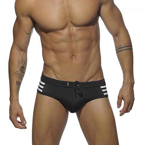 RQPYQF Badeslip Herren, Badehose Herren Kurz Eng Badeslip Sommer Badehose Kurz Slip mit Tunnelzug YK93 Größe M-2XL (Schwarz, XXL) von RQPYQF