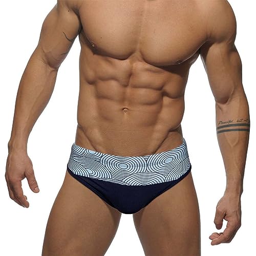 RQPYQF Badeslip Herren, Badehose Herren Kurz Eng Badeslip Sommer Badehose Kurz Slip mit Tunnelzug YK95 Größe M-2XL (Marineblau, L) von RQPYQF