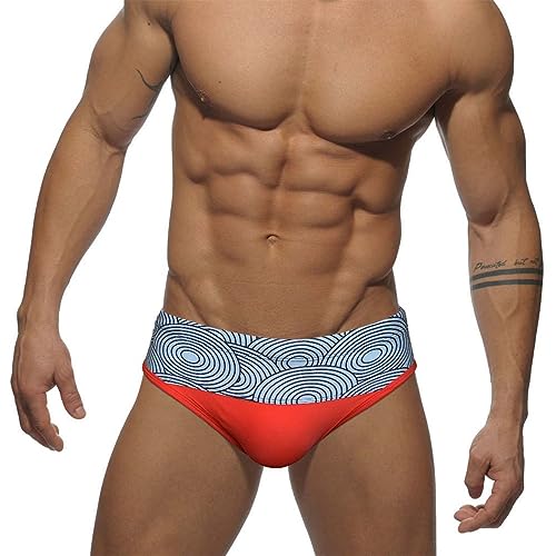 RQPYQF Badeslip Herren, Badehose Herren Kurz Eng Badeslip Sommer Badehose Kurz Slip mit Tunnelzug YK95 Größe M-2XL (Rot, XL) von RQPYQF