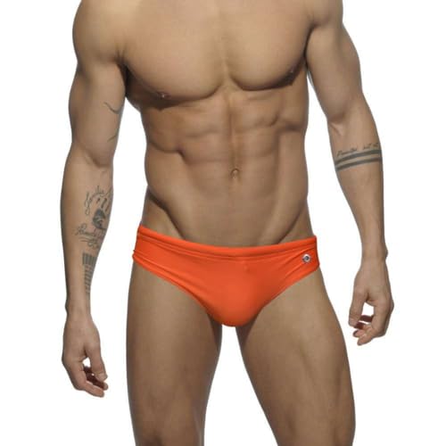 RQPYQF Badeslip Herren, Badehose Kurz Herren Eng mit Tunnelzug Badeshorts Kurze für Männer Badehose Slip Sommer Badehose Badeslip YK2433 (Orange, L) von RQPYQF