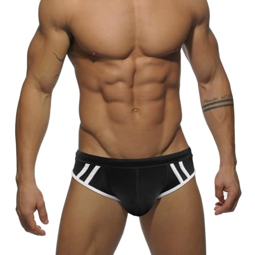 RQPYQF Badeslip Herren, Badehose Kurz Männer Eng Sommer mit Tunnelzug für Strand Surfen YK2525 (Schwarz, L) von RQPYQF
