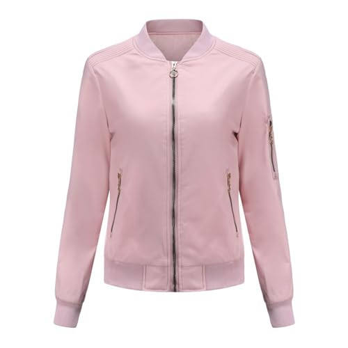 RQPYQF Bomberjacke Damen Kurze Blouson Jacke Casual Pilotenjacke Langarm Outwear Zip Up Solid Verdickt Frühling Fliegerjacke WT52 (Rosa, M) von RQPYQF