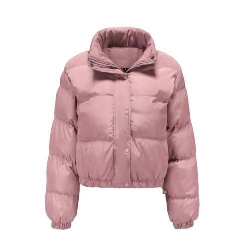RQPYQF Damen Puffer Jacke Kurz Wintermantel Warm Winterjacke Outdoor Steppjacke Langarm-Baumwolljacke Jacken für Damen (Rosa, XXL) von RQPYQF