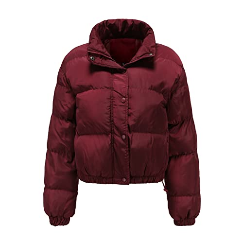 RQPYQF Damen Puffer Jacke Kurz Wintermantel Warm Winterjacke Outdoor Steppjacke Langarm-Baumwolljacke Jacken für Damen (Weinrot, L) von RQPYQF