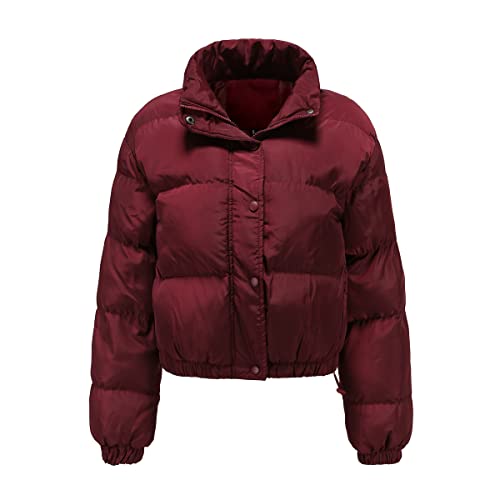 RQPYQF Damen Puffer Jacke Kurz Wintermantel Warm Winterjacke Outdoor Steppjacke Langarm-Baumwolljacke Jacken für Damen (Weinrot, M) von RQPYQF