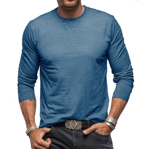 RQPYQF Herren Casual Henley Shirt Langarm Herbst Winter Oberteile Freizeithemd Männer Herren Langarm Shirts Einfarbig CS34 (Denim-Blau, M) von RQPYQF