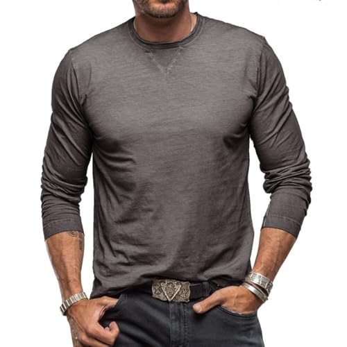 RQPYQF Herren Casual Henley Shirt Langarm Herbst Winter Oberteile Freizeithemd Männer Herren Langarm Shirts Einfarbig CS34 (Dunkelgrau, M) von RQPYQF