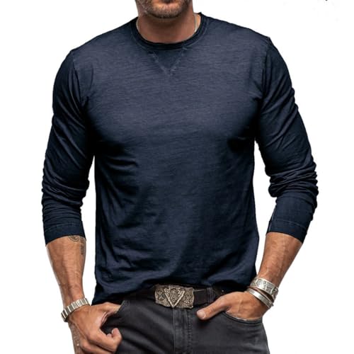 RQPYQF Herren Casual Henley Shirt Langarm Herbst Winter Oberteile Freizeithemd Männer Herren Langarm Shirts Einfarbig CS34 (Königsblau, XXL) von RQPYQF