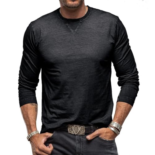 RQPYQF Herren Casual Henley Shirt Langarm Herbst Winter Oberteile Freizeithemd Männer Herren Langarm Shirts Einfarbig CS34 (Schwarz, L) von RQPYQF