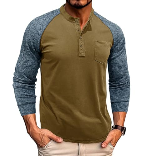 RQPYQF Herren Casual Henley Shirt Langarmshirt Herbst Winter Oberteile Freizeithemd Männer Herren Langarm Shirts Einfarbig CS44 (Armeegrün, M) von RQPYQF