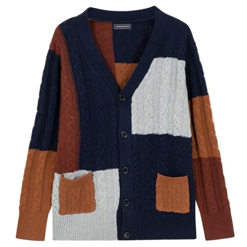 RQPYQF Herren Strickjacke mit Knöpfen Regular Fit, Männer Cardigan Langarm Leicht Übergangsjacke Cardigan Gestrickt Hemd Jacke KS15 (Marine, L) von RQPYQF