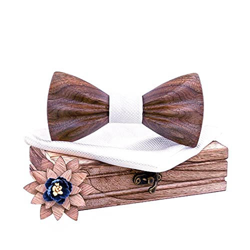 RQPYQF Hölz Fliege Herren, 3 Stk Holzfliege Herren Corsage Quadratischer Schal Fliege Set Handgefertigte (Stil#05) von RQPYQF