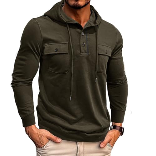 RQPYQF Sweatshirt Herren Langarm Hoodie Einfarbig Kapuzenpullover Casual Langarm Shirts Outdoor Herbst Basic Kapuzenshirt CS43 (Armeegrün, 3XL) von RQPYQF