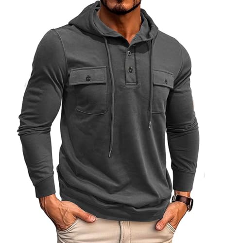 RQPYQF Sweatshirt Herren Langarm Hoodie Einfarbig Kapuzenpullover Casual Langarm Shirts Outdoor Herbst Basic Kapuzenshirt CS43 (Dunkelgrau, XL) von RQPYQF