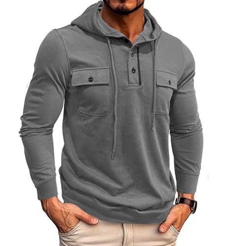 RQPYQF Sweatshirt Herren Langarm Hoodie Einfarbig Kapuzenpullover Casual Langarm Shirts Outdoor Herbst Basic Kapuzenshirt CS43 (Grau, L) von RQPYQF