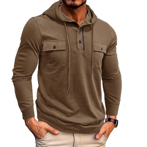 RQPYQF Sweatshirt Herren Langarm Hoodie Einfarbig Kapuzenpullover Casual Langarm Shirts Outdoor Herbst Basic Kapuzenshirt CS43 (Kaffee, 3XL) von RQPYQF