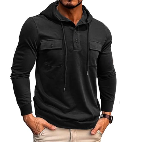 RQPYQF Sweatshirt Herren Langarm Hoodie Einfarbig Kapuzenpullover Casual Langarm Shirts Outdoor Herbst Basic Kapuzenshirt CS43 (Schwarz, XXL) von RQPYQF