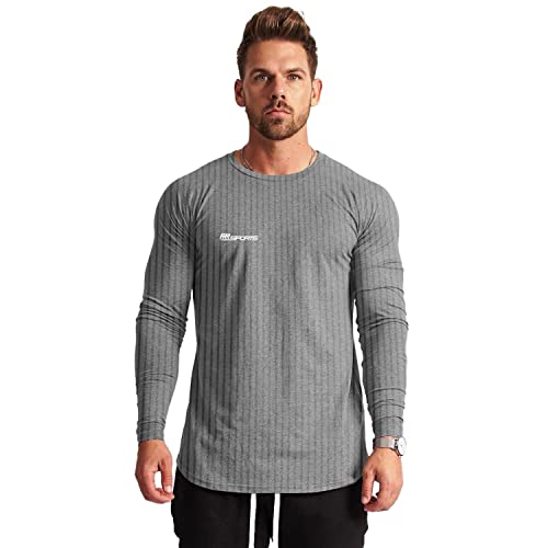 RR Sports - 1 x Herren Sport- und Fitness Langarmshirt in Grau (S) - Langarm T-Shirt Männer - Gym Sportbekleidung Funktionsshirt & Laufshirt - Slim-Fit Sportshirt für Krafttraining & Bodybuilding von RR Sports